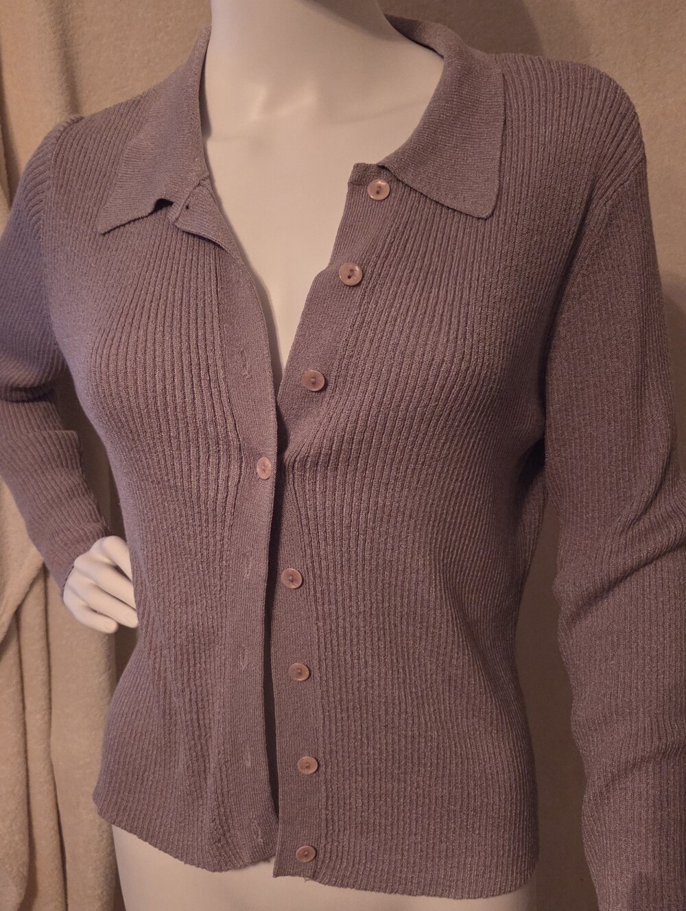 Express Lilac Ribbed Button-Front Cardigan